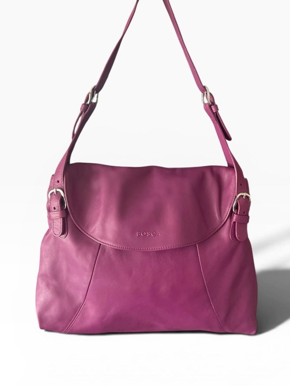 Bosca Pink Leather Shoulder Bag Soft Pebbled Leather Flap Purse